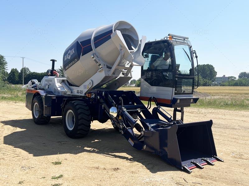 Self loading concrete mixer for construction